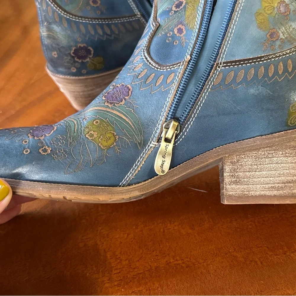 Spring Step Blue Floral Ankle Booties - Picture 6 of 8